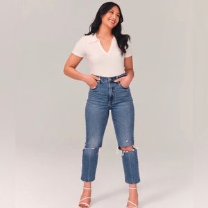Abercrombie & Fitch The Ankle Straight Ultra High Rise Jeans Distressed Denim